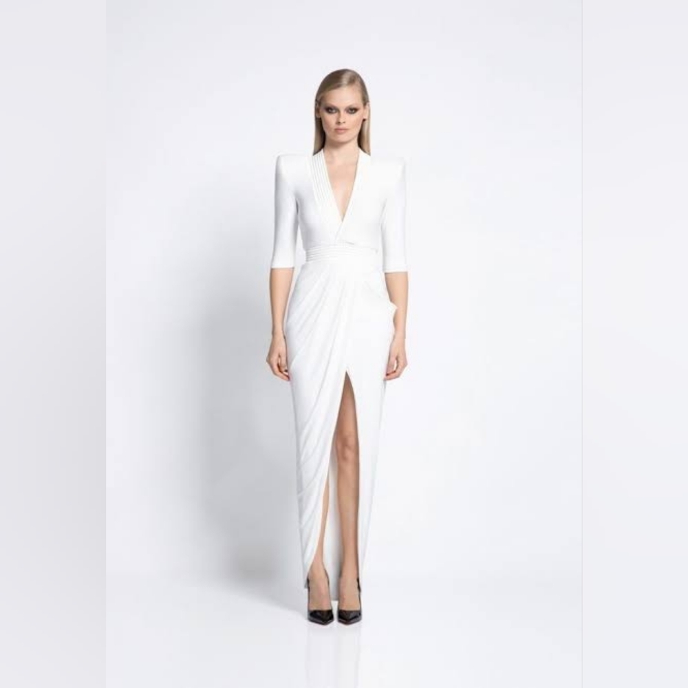 Zhivago Eye Of Horus White Long Sleeve V-Neck Dress